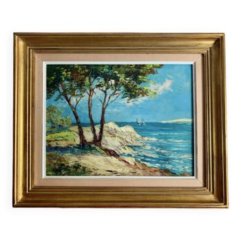 Oil on canvas Italian School, the coasts of Tuscany in Italy, signed R.GIOVANI