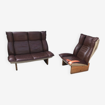 Scandinavian leather sofa and armchair set