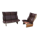 Scandinavian leather sofa and armchair set