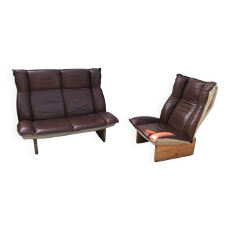 Ensemble canapé et fauteuil scandinave cuir