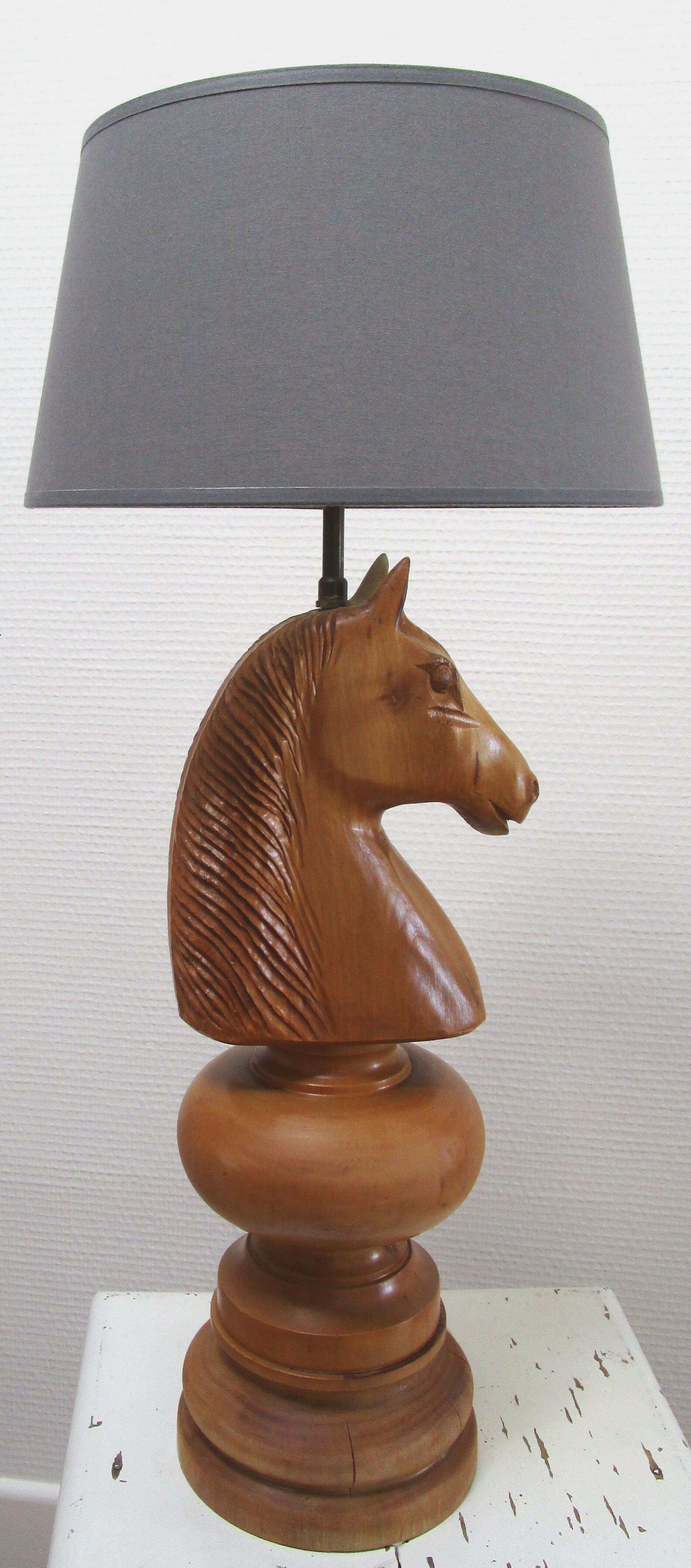Lamp horse rider chess solid wood turned vintage