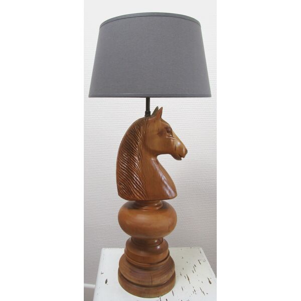 Lampe cheval cavalier échecs bois massif tourné vintage | Selency