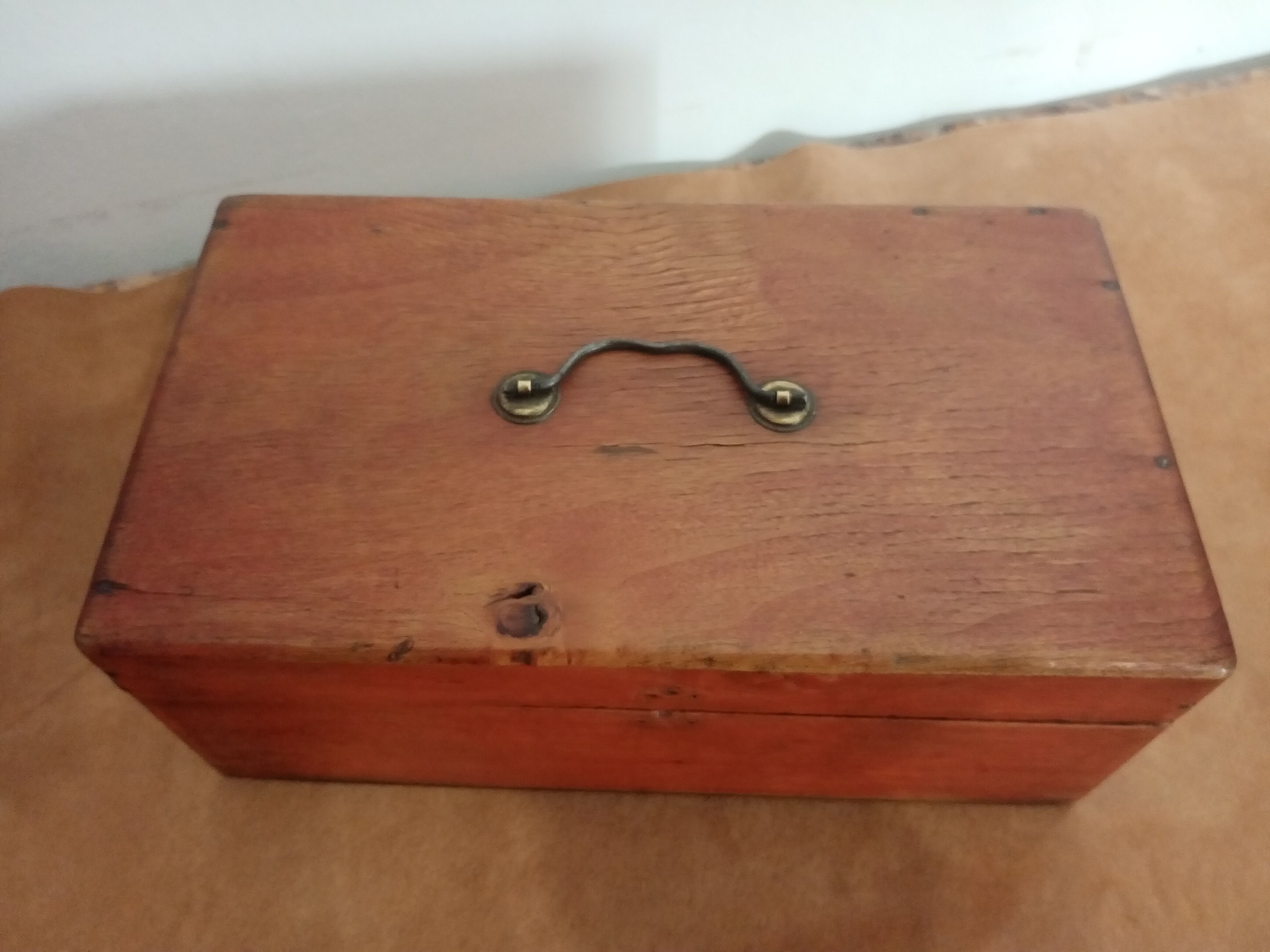 Old wooden box handle metal, storage box