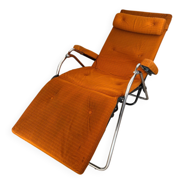 Fauteil relax Lama 1970 chaise longue velour orange
