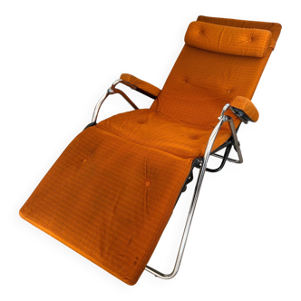 Lama 1970 relax armchair, orange velvet lounge chair