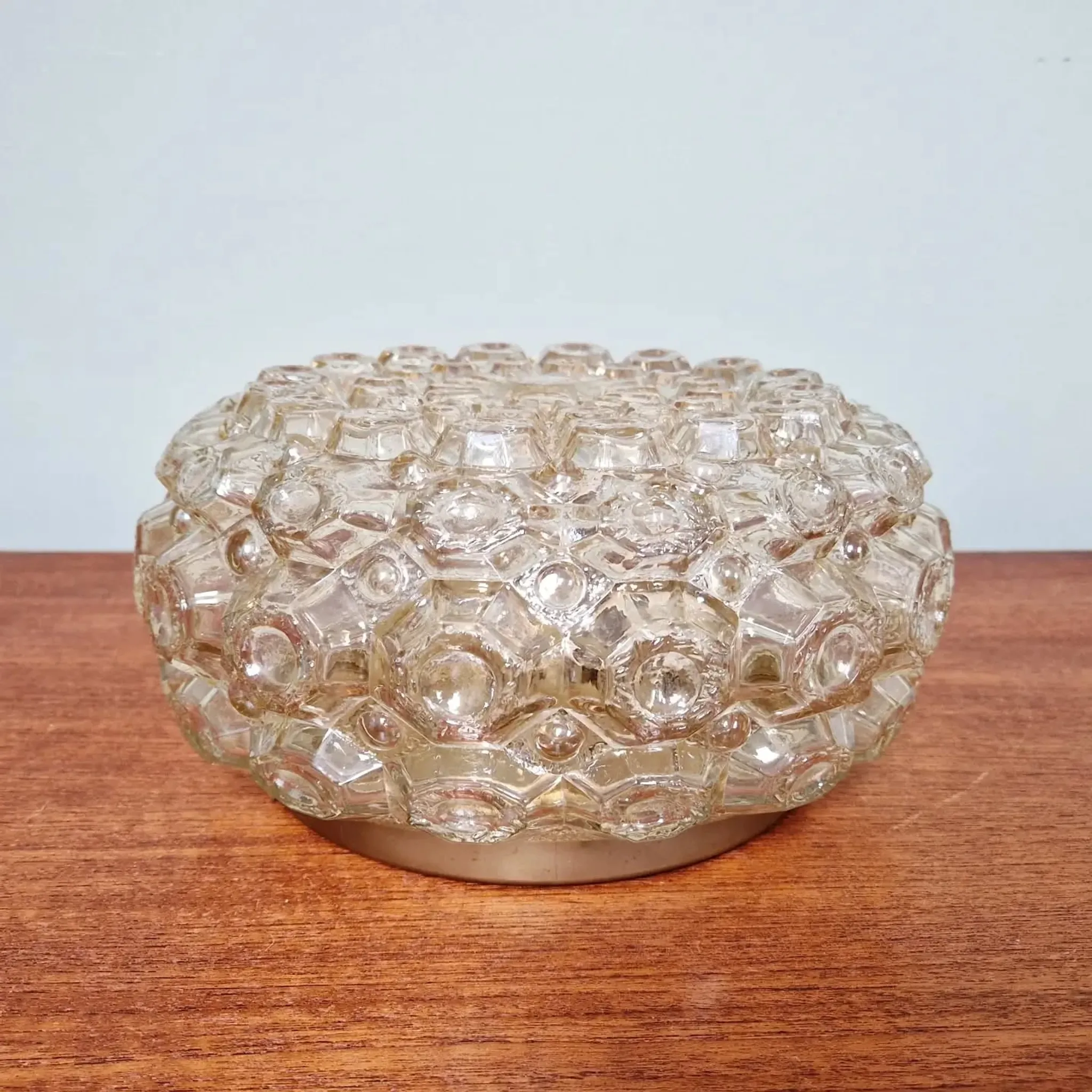Amber honeycomb glass ceiling light, Helena Tynell, 1970