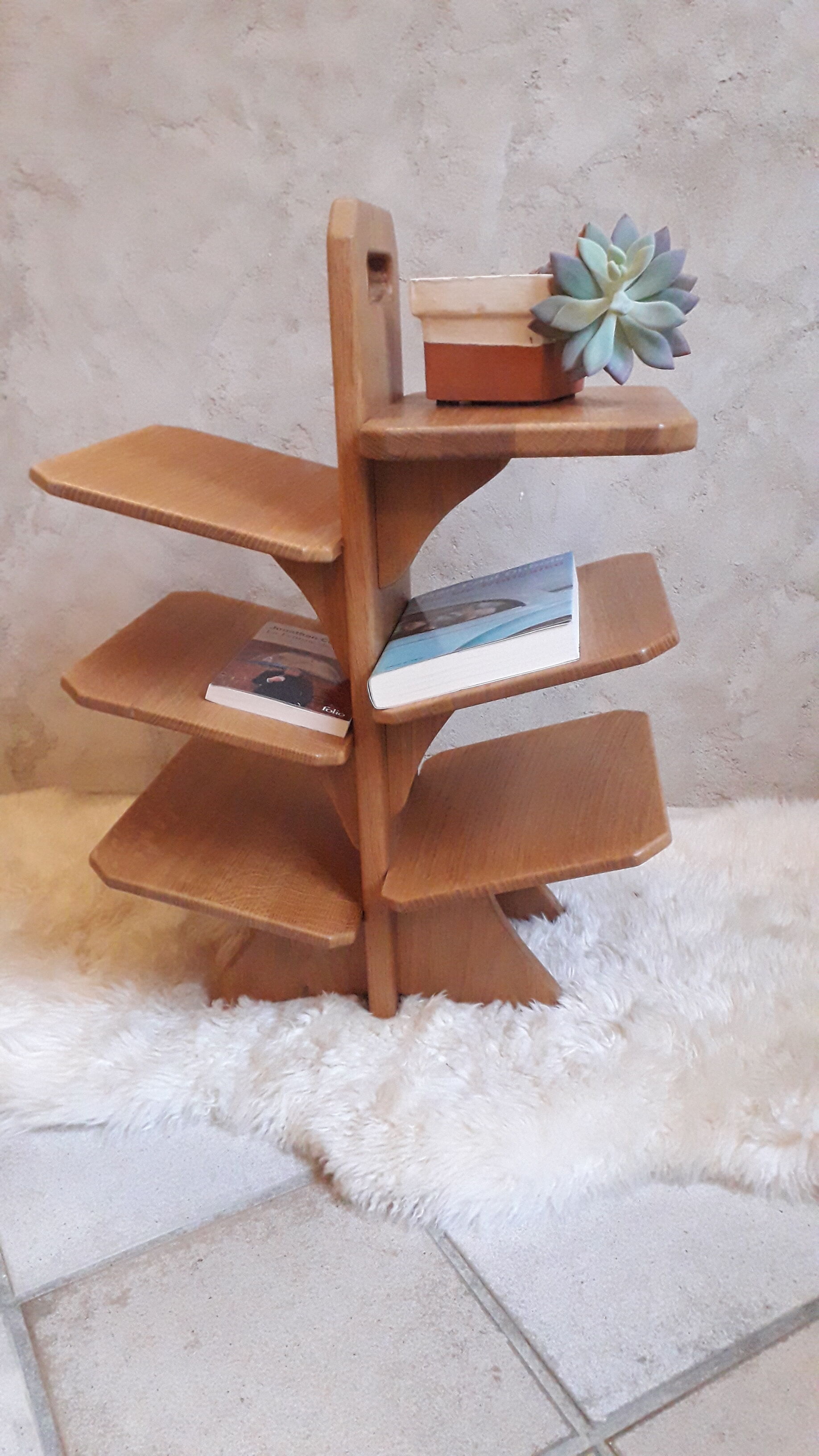 Solid oak bookcase magazine holders 80s