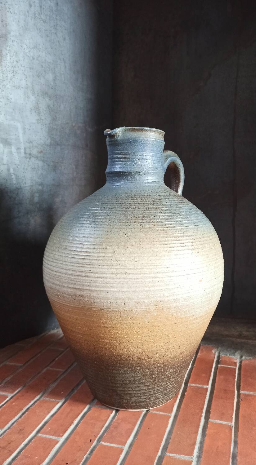 Vintage large pitcher vase in artisanal stoneware.