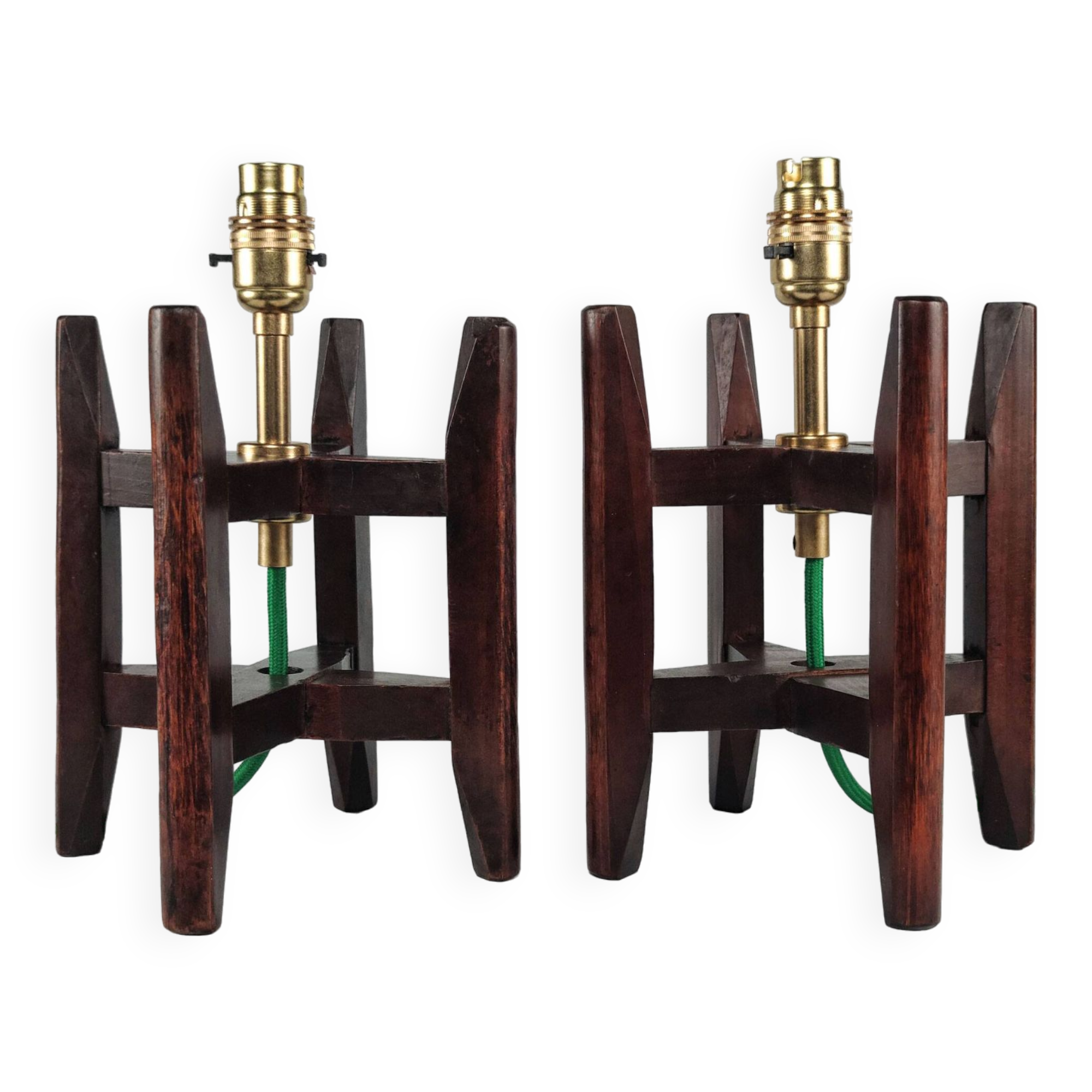 Pair of late 19th century antique japanese wooden itomaki silk spool table lamps