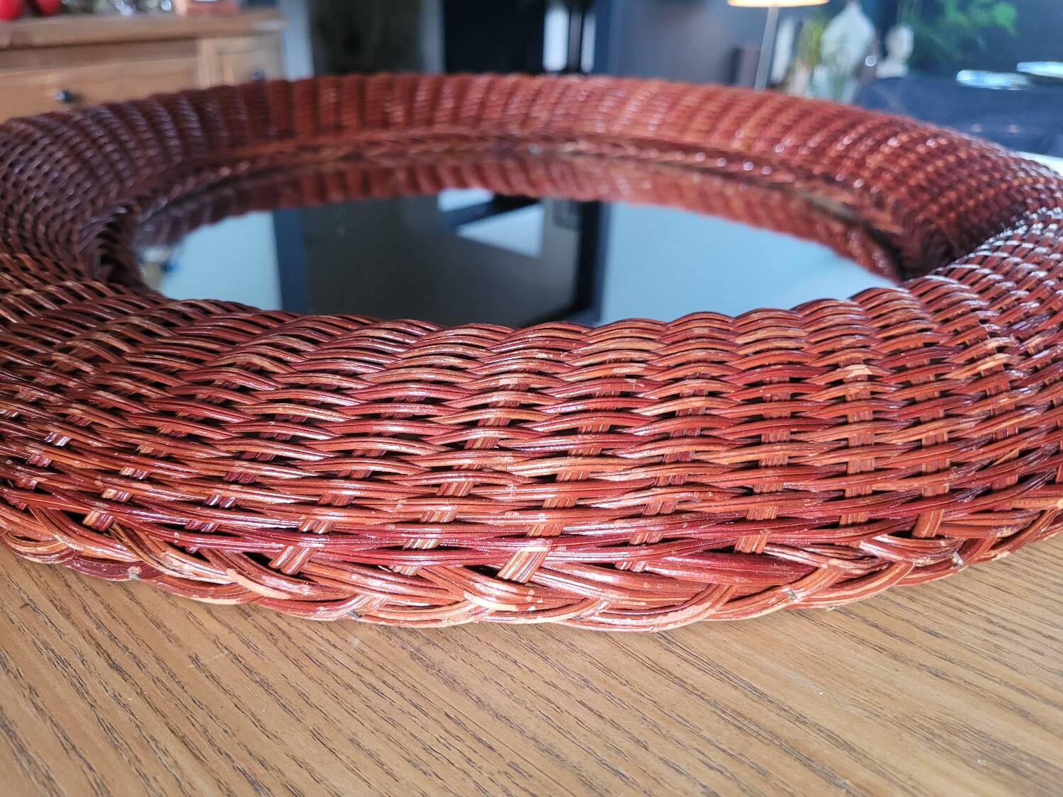 Vintage round rattan mirror