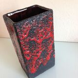 Red and black rectangular vase in ceramic Fat Lava / vintage 60s-70s