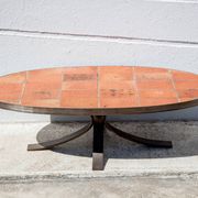 Table basse Jean Jaffeux, en pierre de lave émaillée avec structure en fer forgé, 60's
