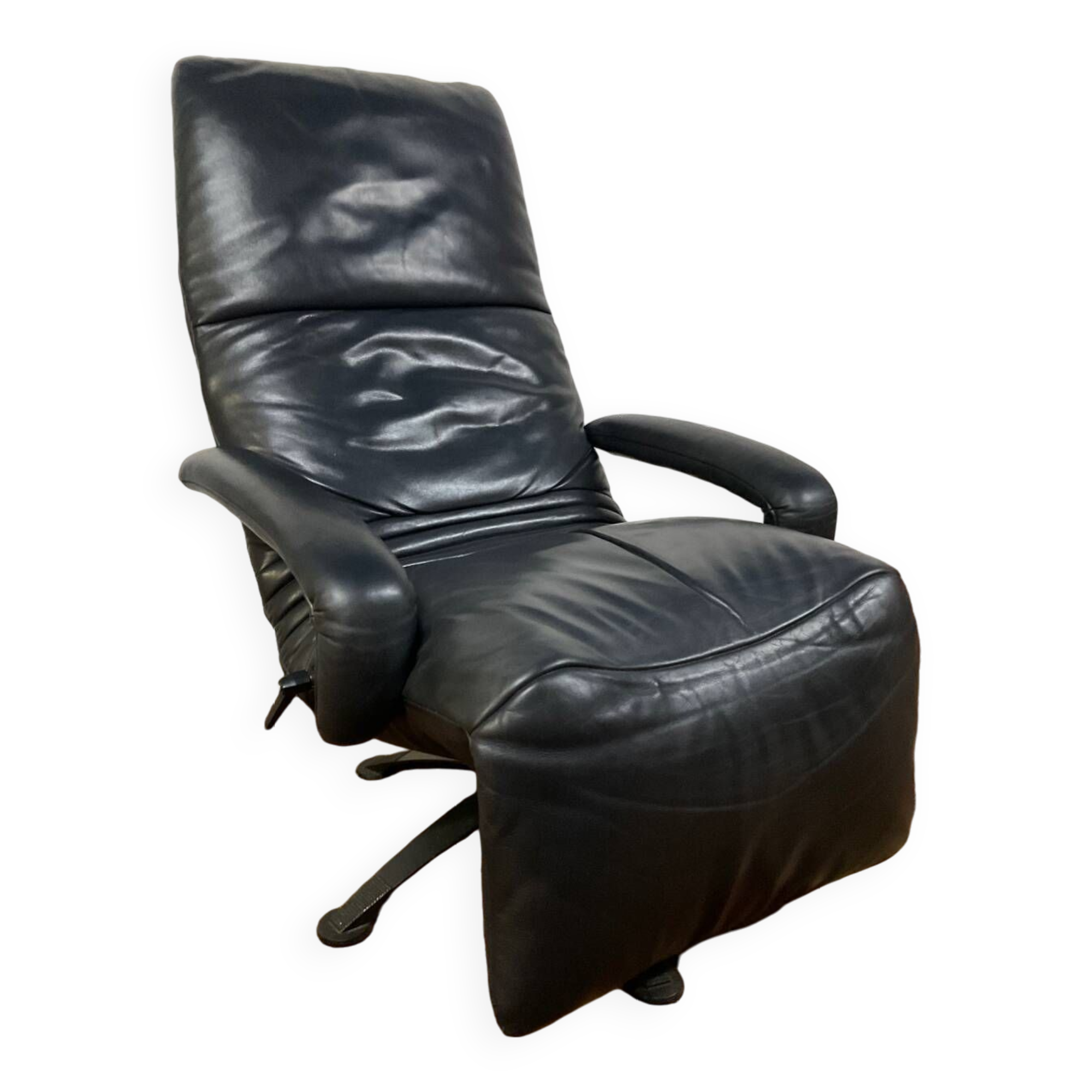 Jori black leather relax armchair from the 80s