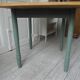 Table, vintage desk with smoked green legs, oak top.