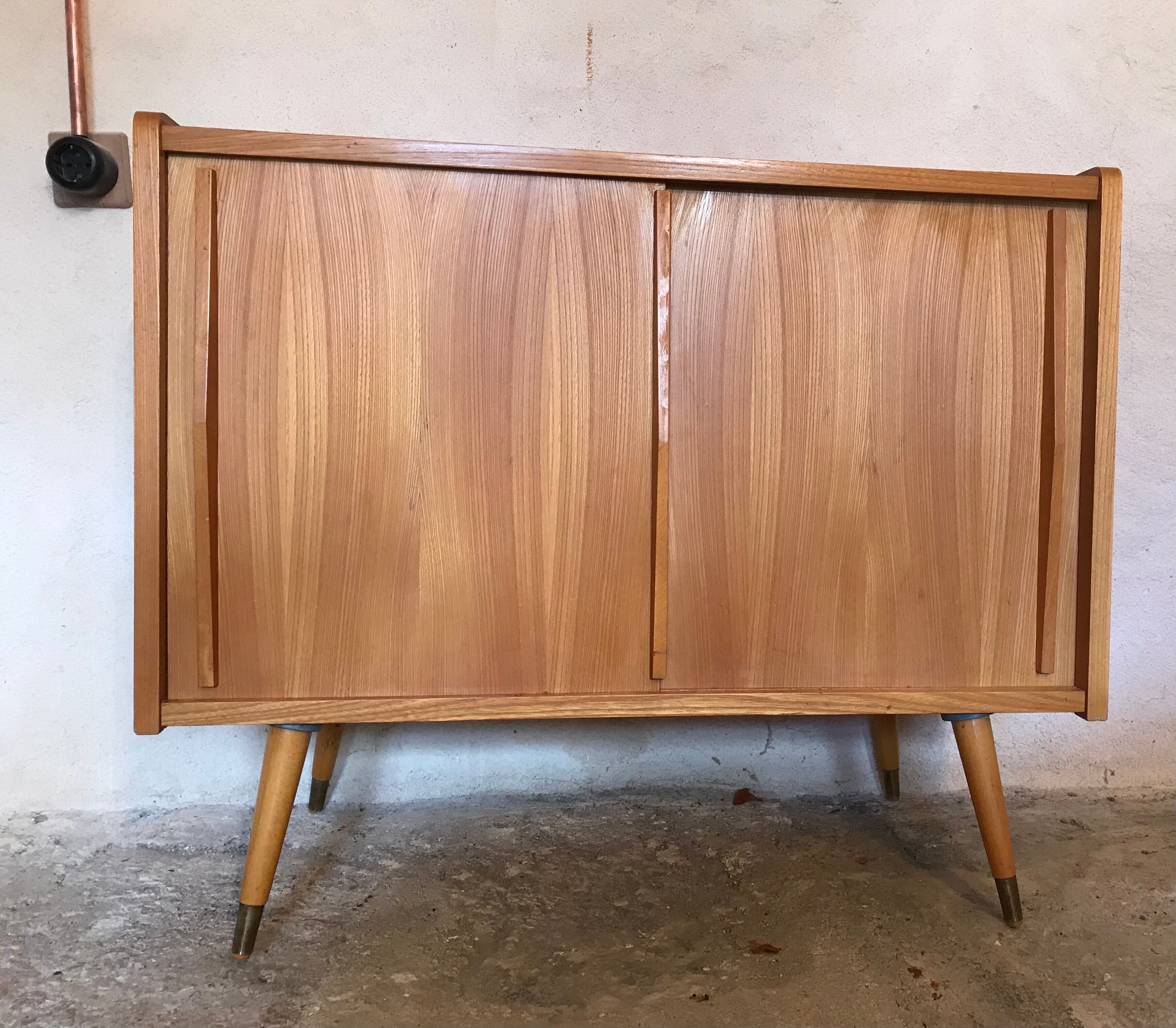 Vintage buffet sliding doors feet compass 1960's