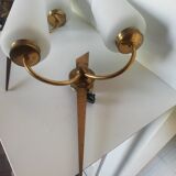 Pair of opaline and brass sconces with 2 branches