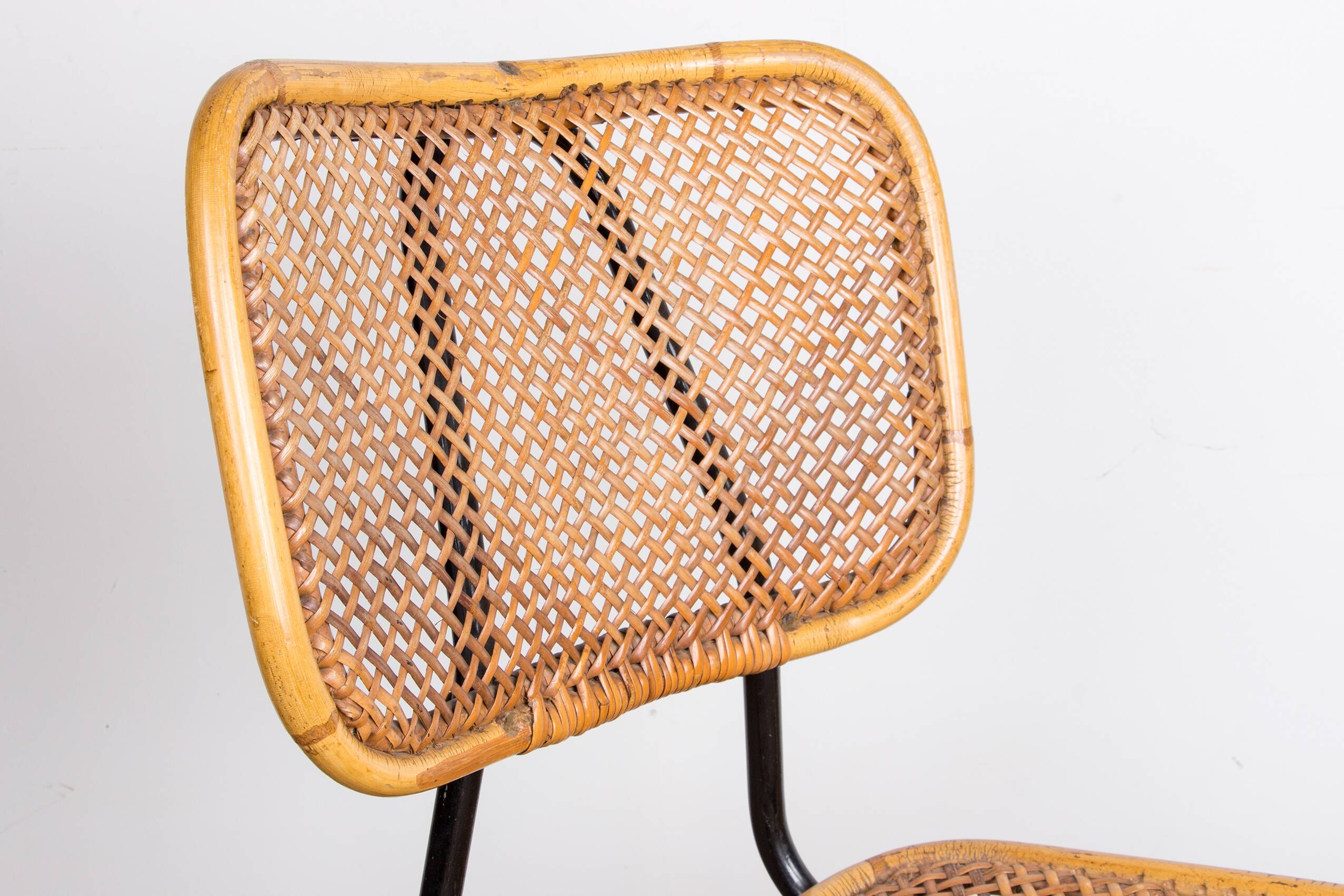 Vintage rattan and metal chair by Dirk Van Sliedrecht for Rohé Noordwolde 1950.