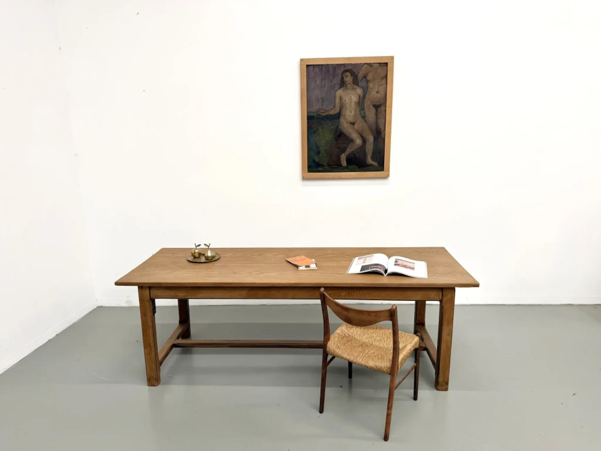 Solid oak farmhouse table, 1970s