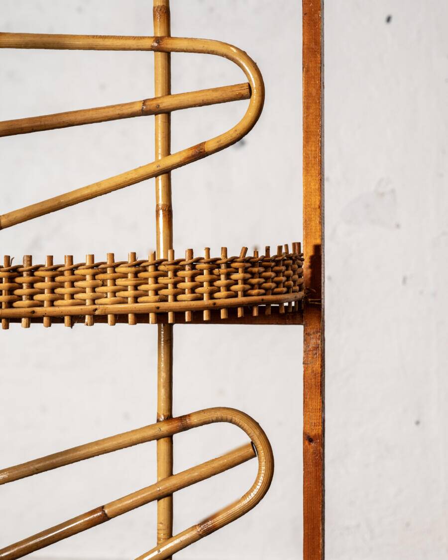 Large wooden and bamboo corner shelf