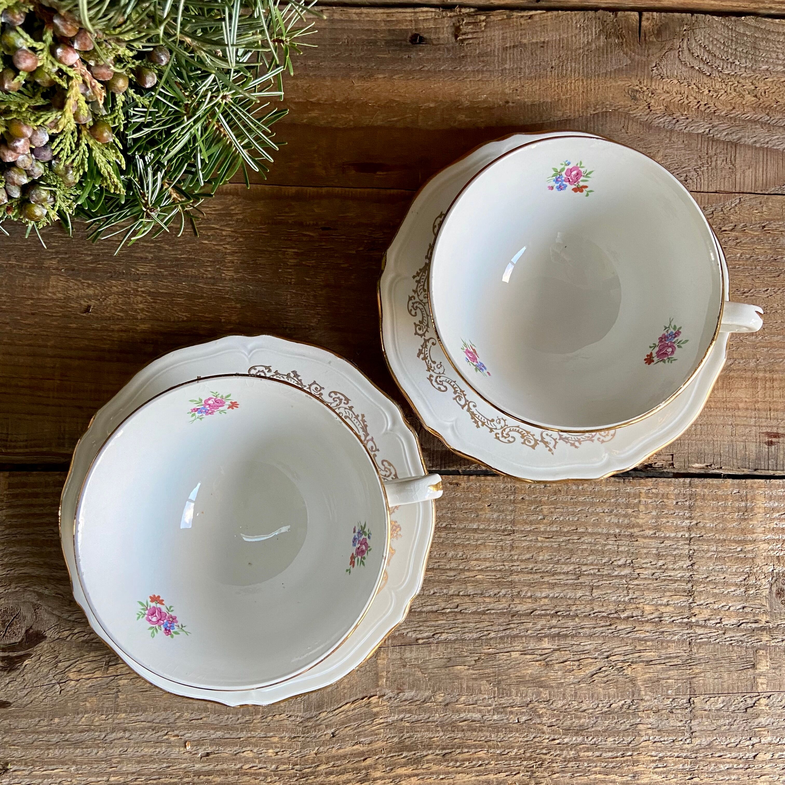 Duo of vintage floral cups