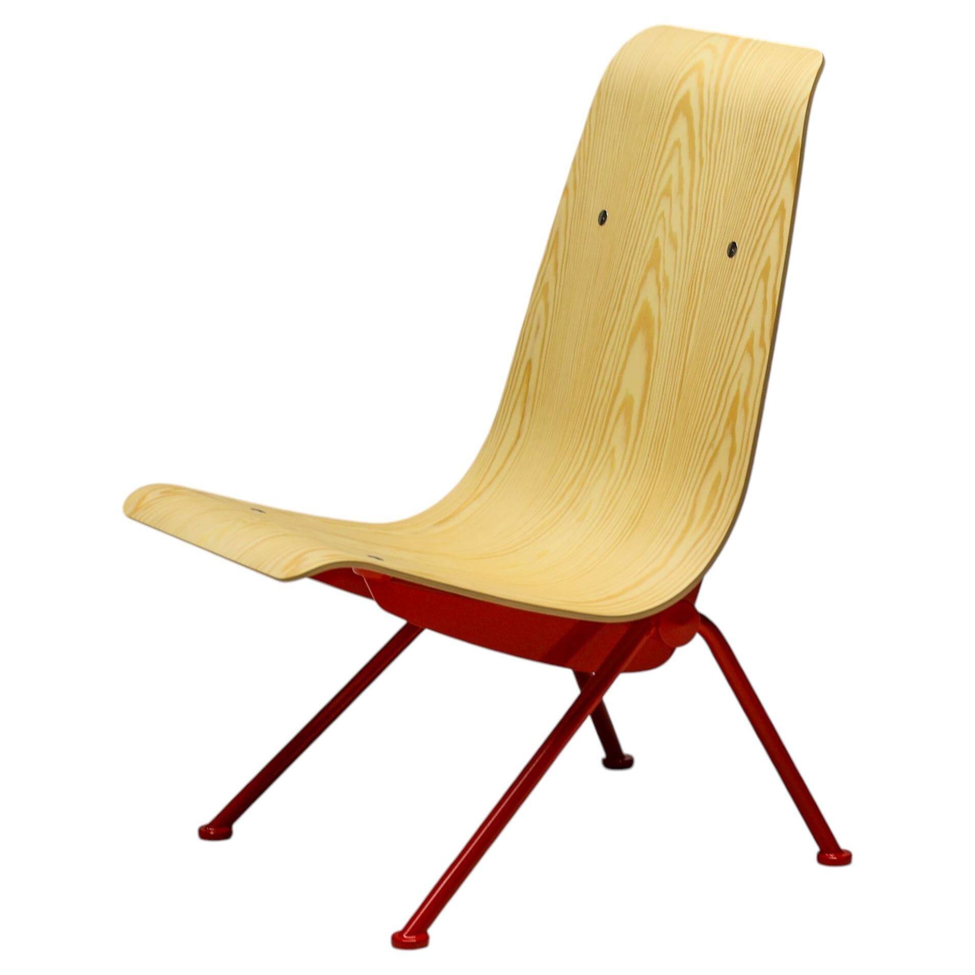 Jean Prouvé "Antoni" chair - Limited edition, red frame / plywood seat