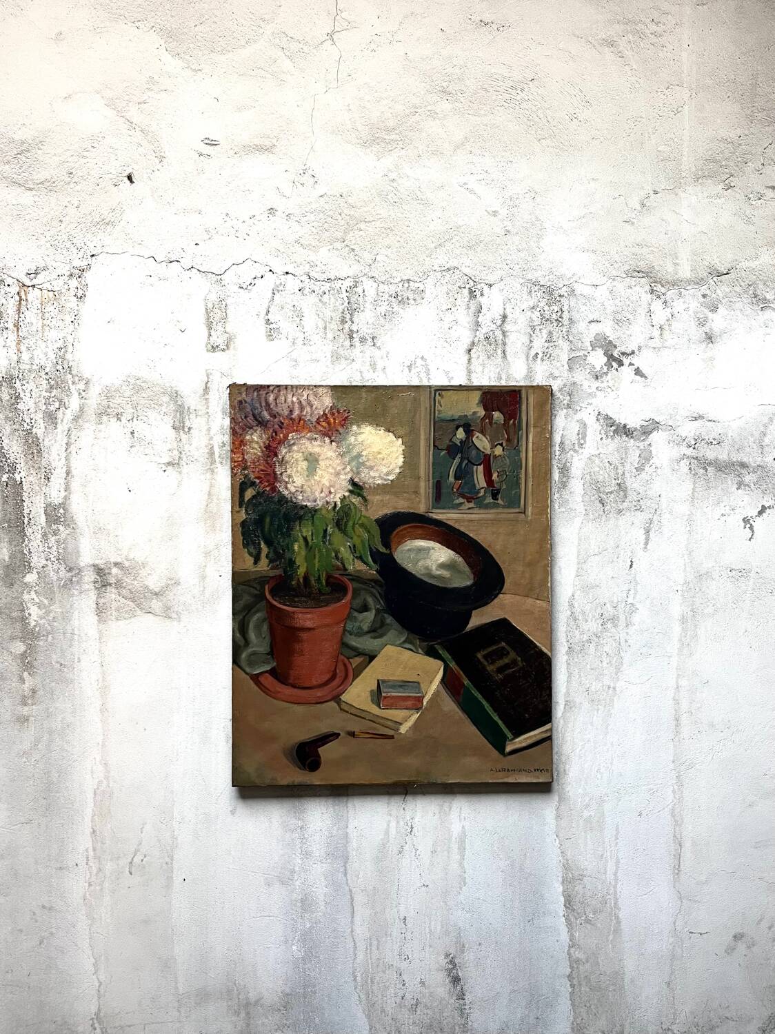 Vintage oil painting on canvas "still life with Japanese print"