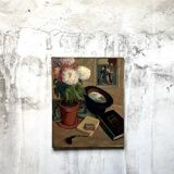 Vintage oil painting on canvas "still life with Japanese print"