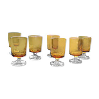 Set of 7 mustard yellow liqueur glasses