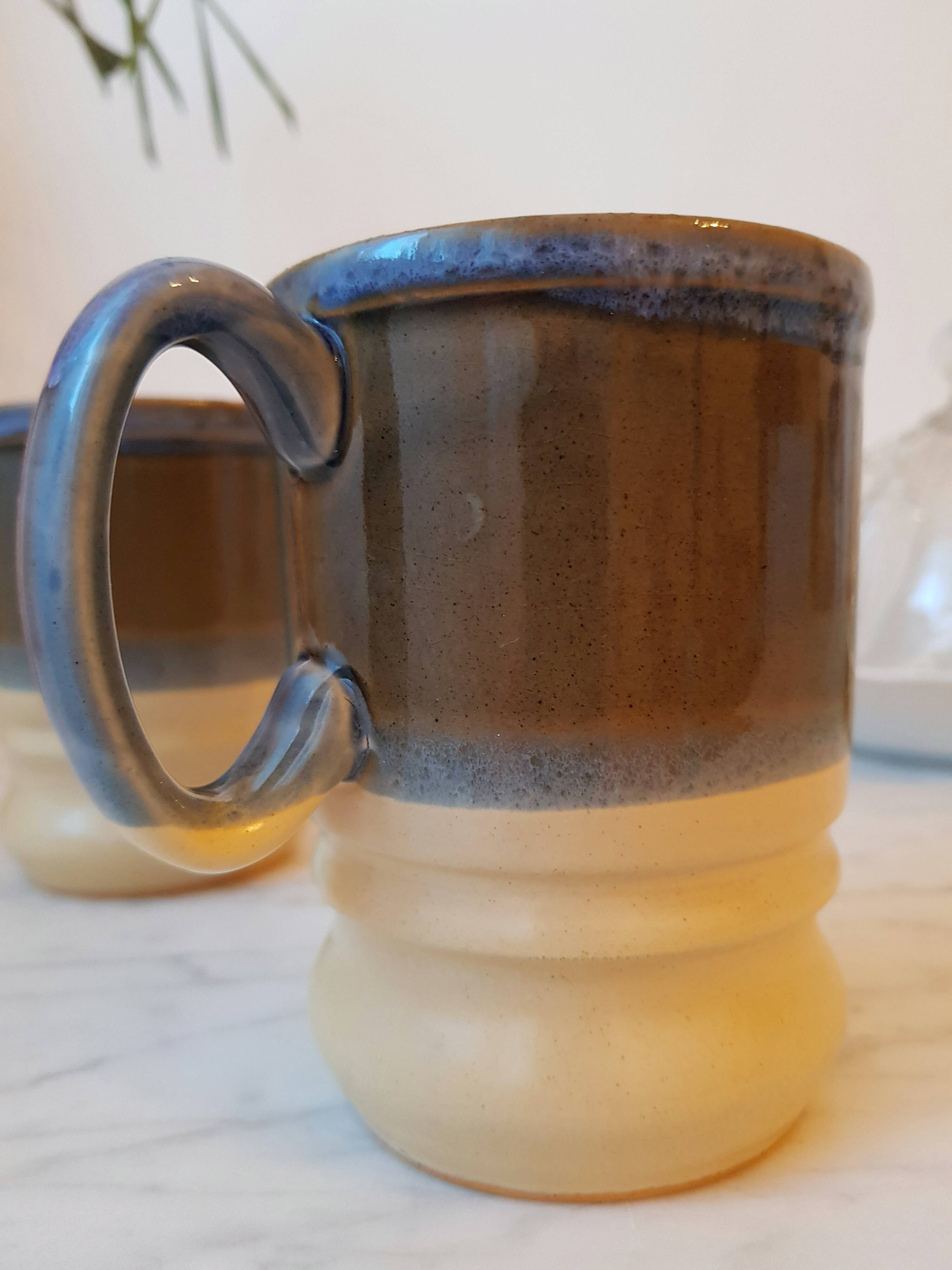 Duo of cups, handcrafted enamelled English stoneware mug. Nice size