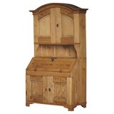 Old Danish secretary in pine with drop-down front and upper cabinet, mid-19th century.