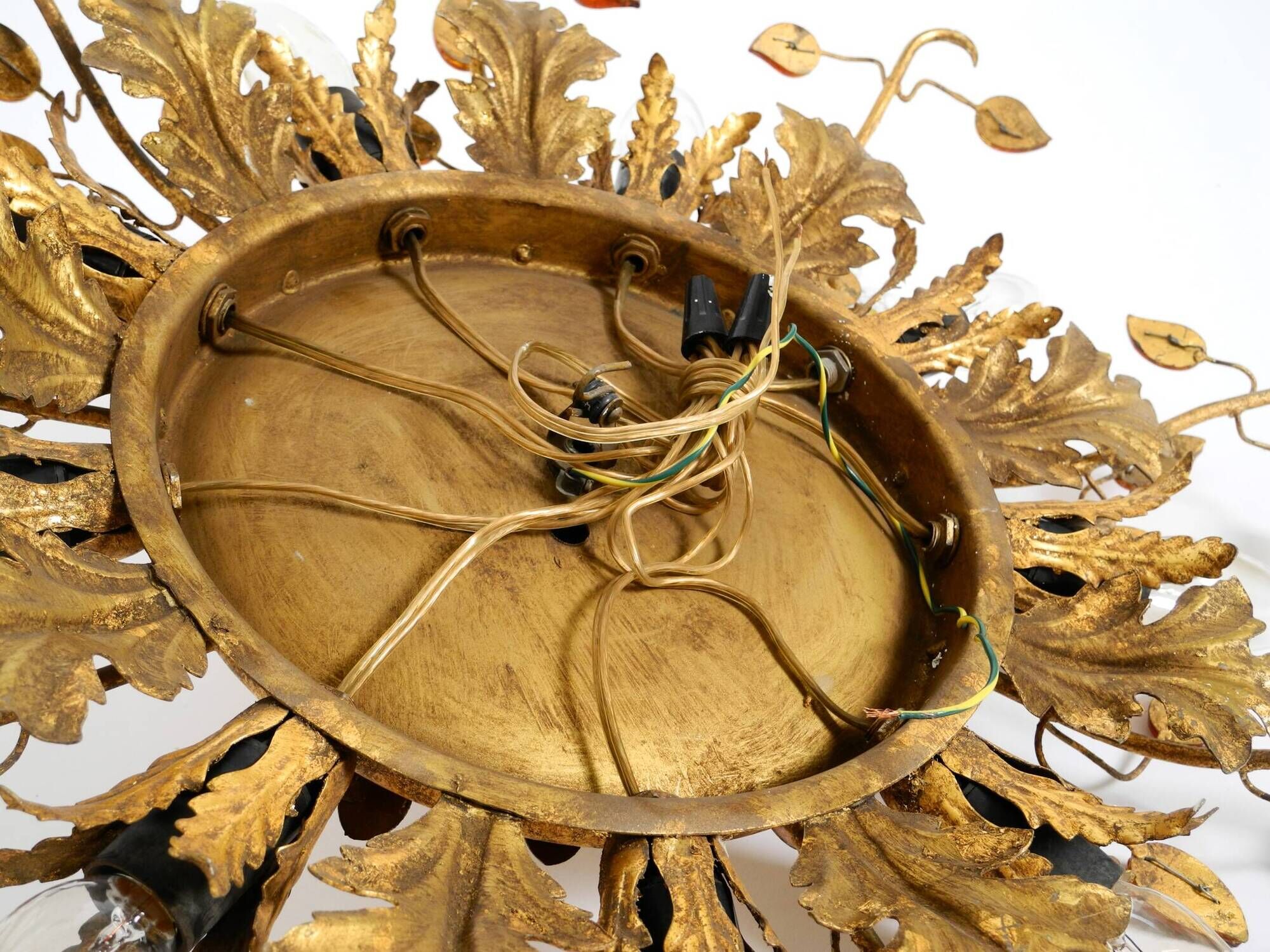 Large gilt Italian ceiling lamp from the 1960s by Banci Firenze with 9 sock