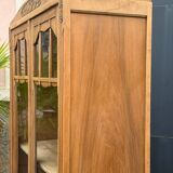 Parisian glass-fronted Art Deco wardrobe in solid raw walnut.