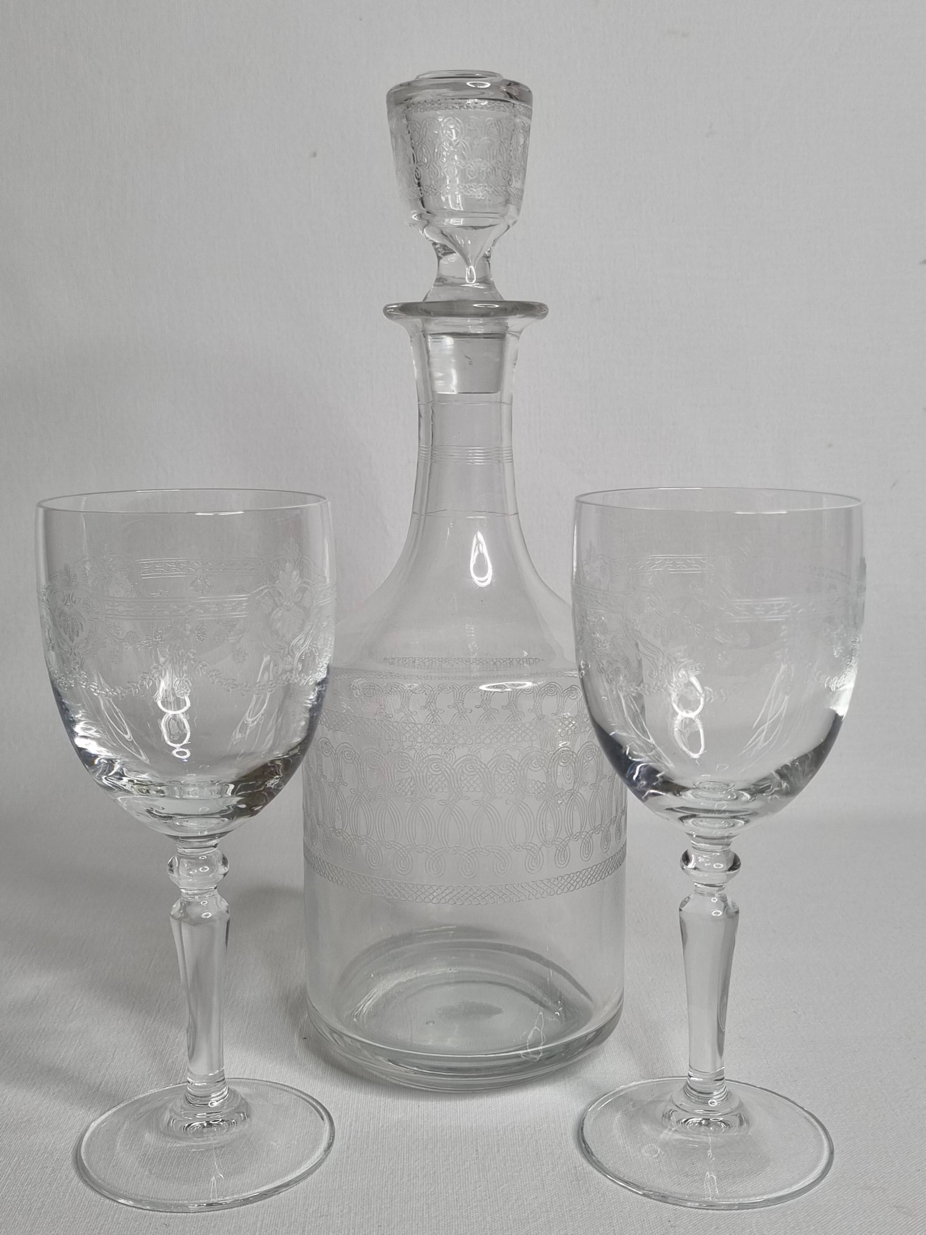 Classic Style Engraved Crystal Carafe and Glasses Set