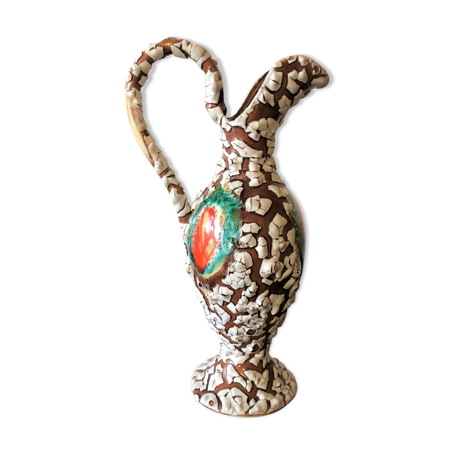 Carafe pitcher with handle, Vallauris style, sea foam, HYERES, vintage 60s
