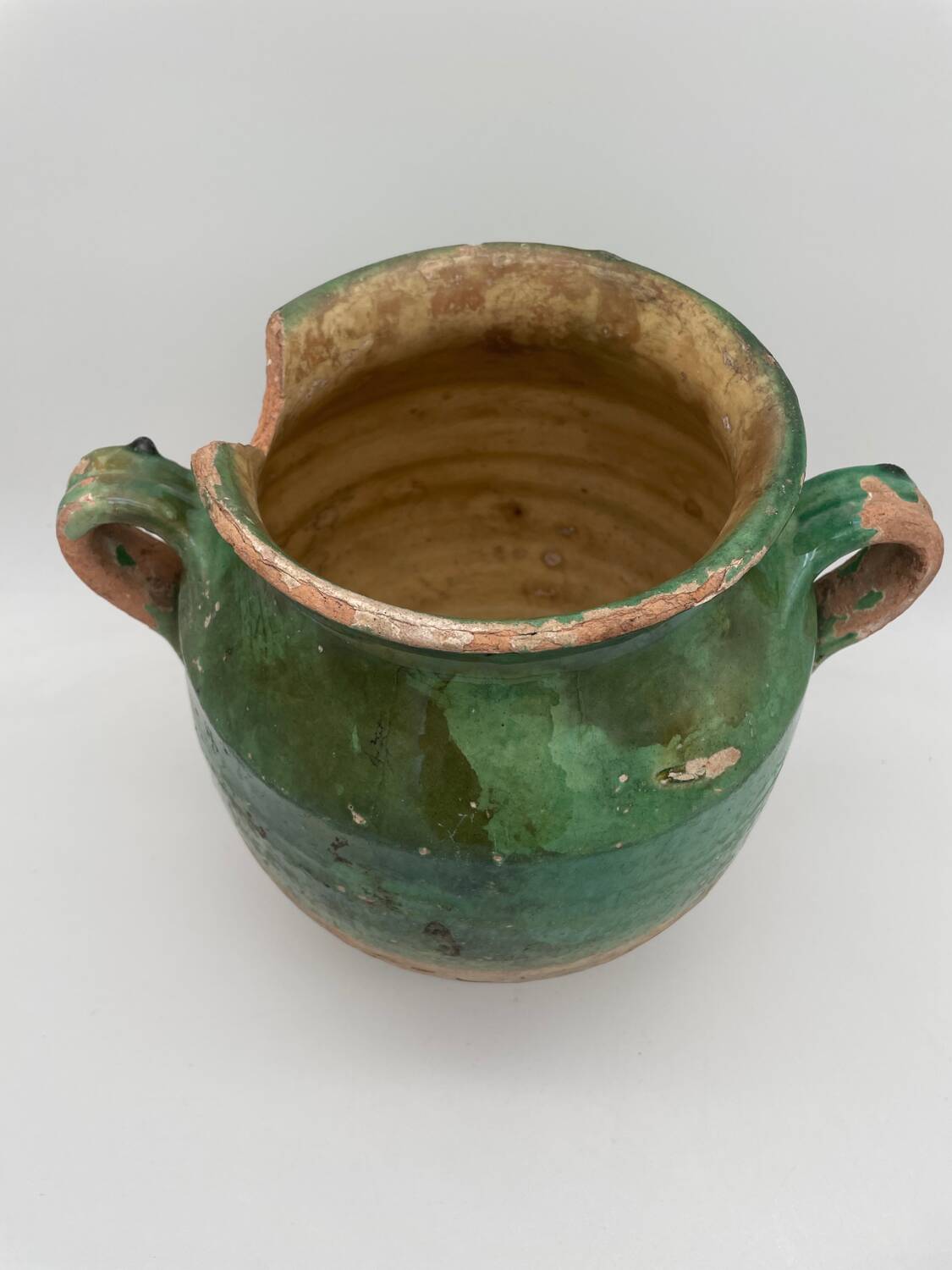 Old green glazed earthenware jam pot France 19th century