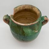Ancien pot à confit en terre vernissé vert France XIX eme