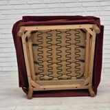 1970s, Danish highback chair, cherry-red furniture velour, ash wood legs.