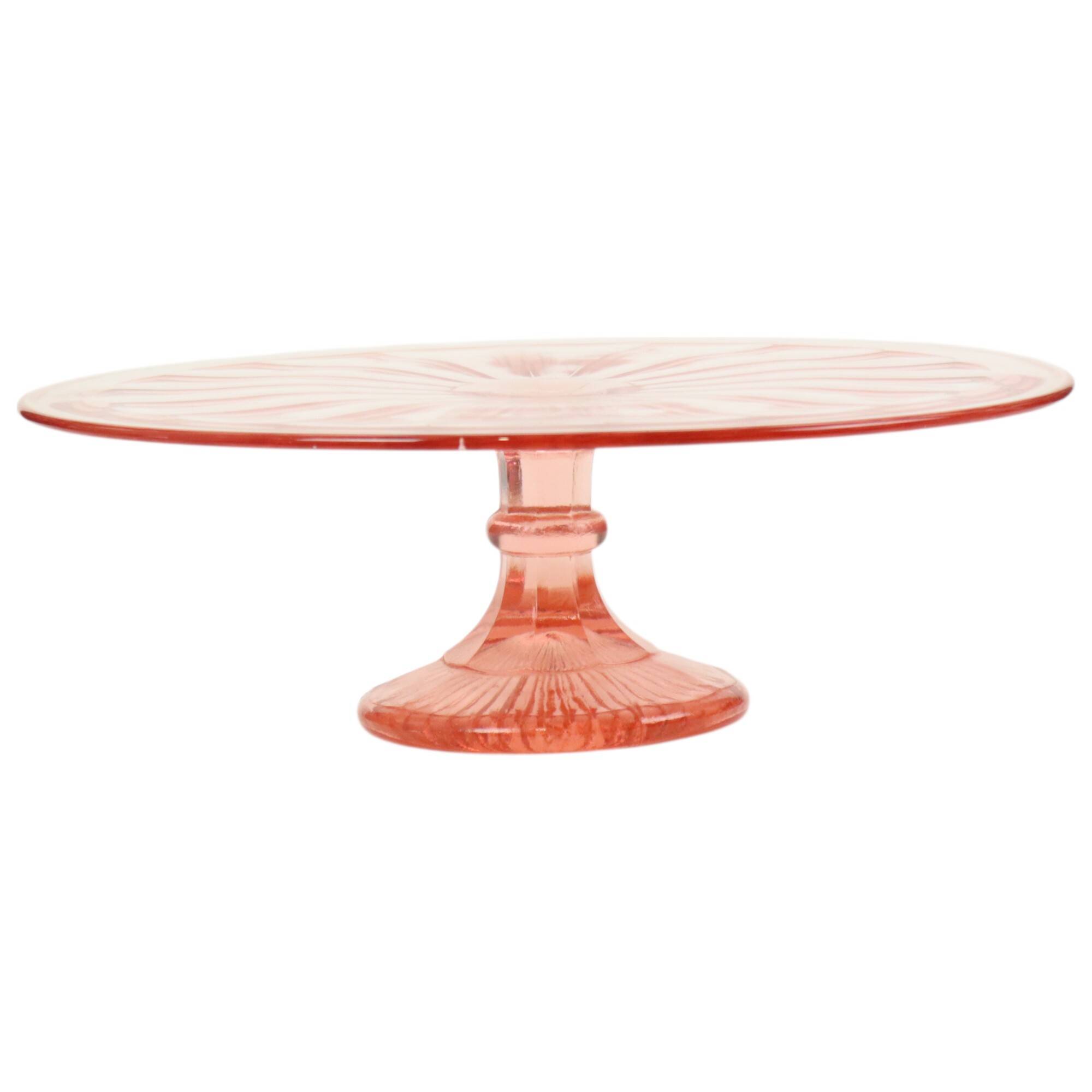 Art Deco Pink Cake Dish Rosaline Depression Glass Verrerie Scailmont