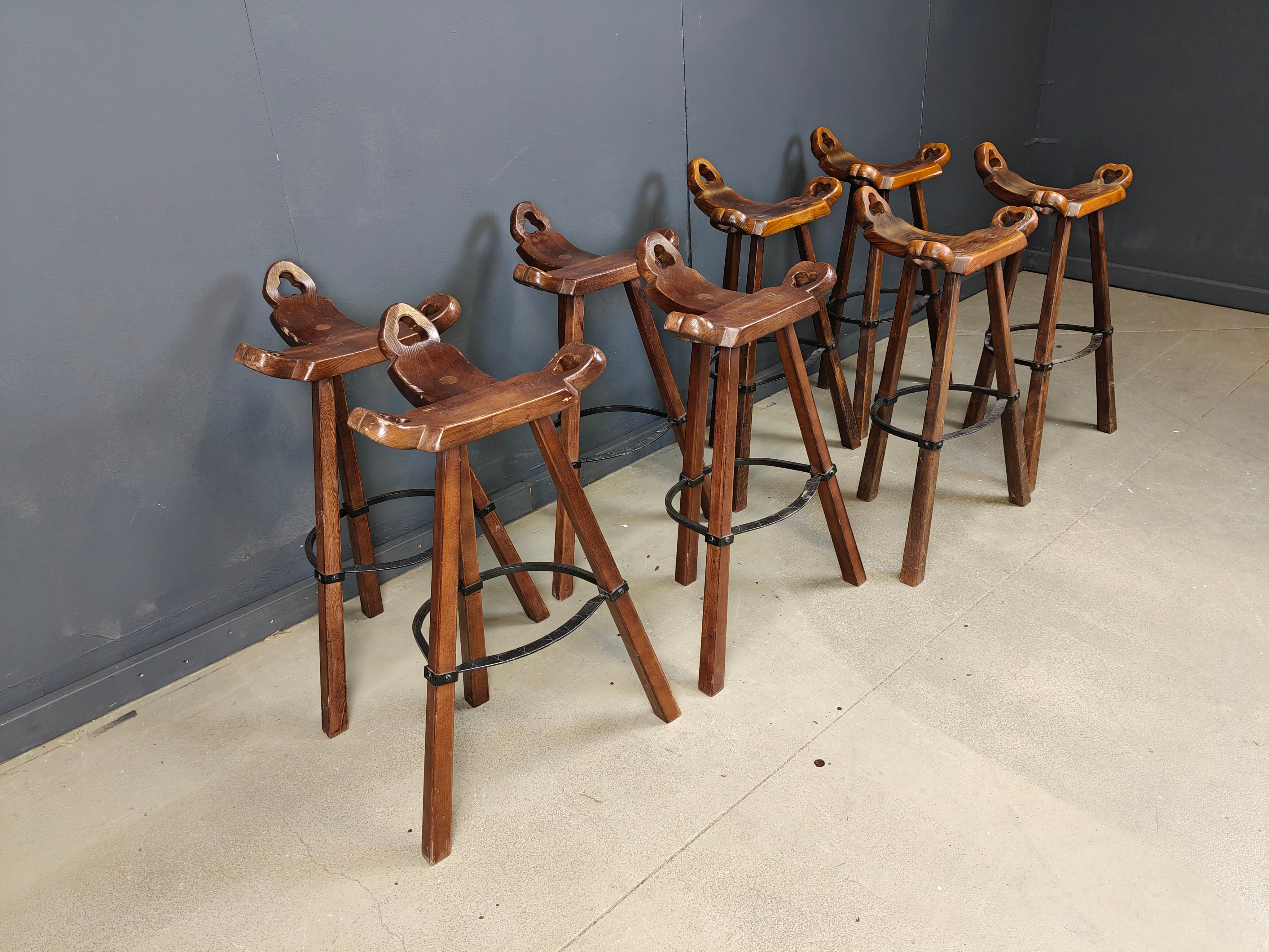 Mid-century brutalist bar stools - set of 8, 1960s