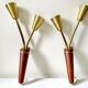 Pair of Scandinavian Midcentury wall lights sconces Brass & teak wood