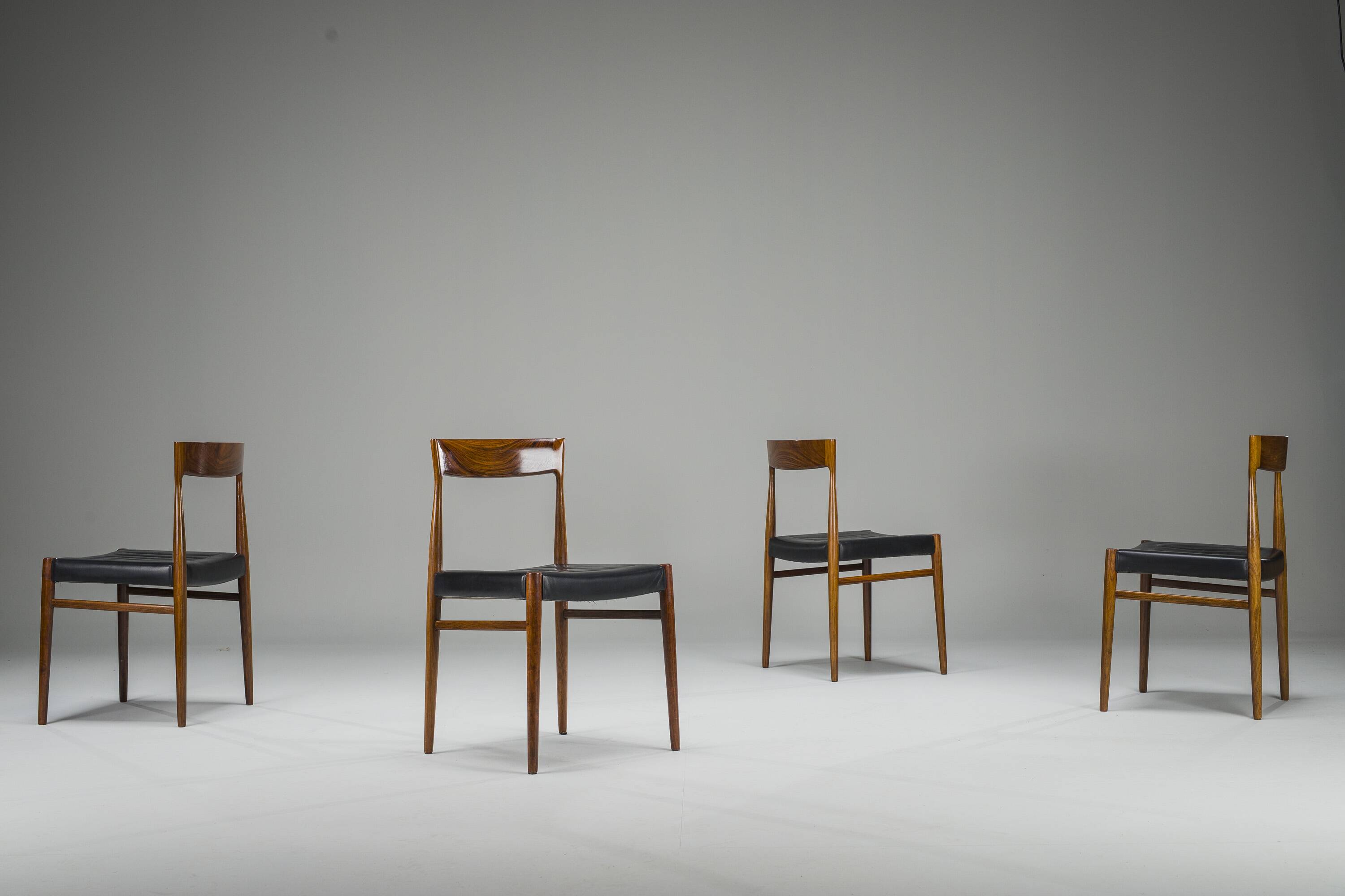 Mid-Century Palisander Dining Chair with Lether, 1950s, Set of 4
