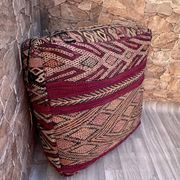Outdoor Kilim Pouf - Moroccan Throw Pouf - Berber Ottoman Pouf - Oriental Pillow