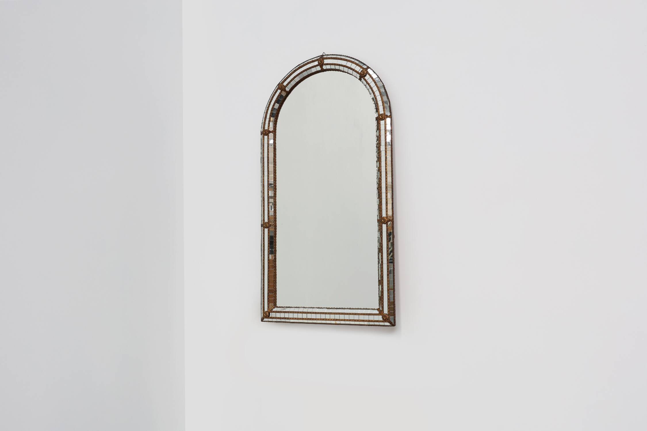 20th Century Spanish trapezoidal Venetian mosaic Mirror with brass details