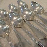8 Louis XVI style silver plated dessert spoons with Mornier rushes 18.6cm