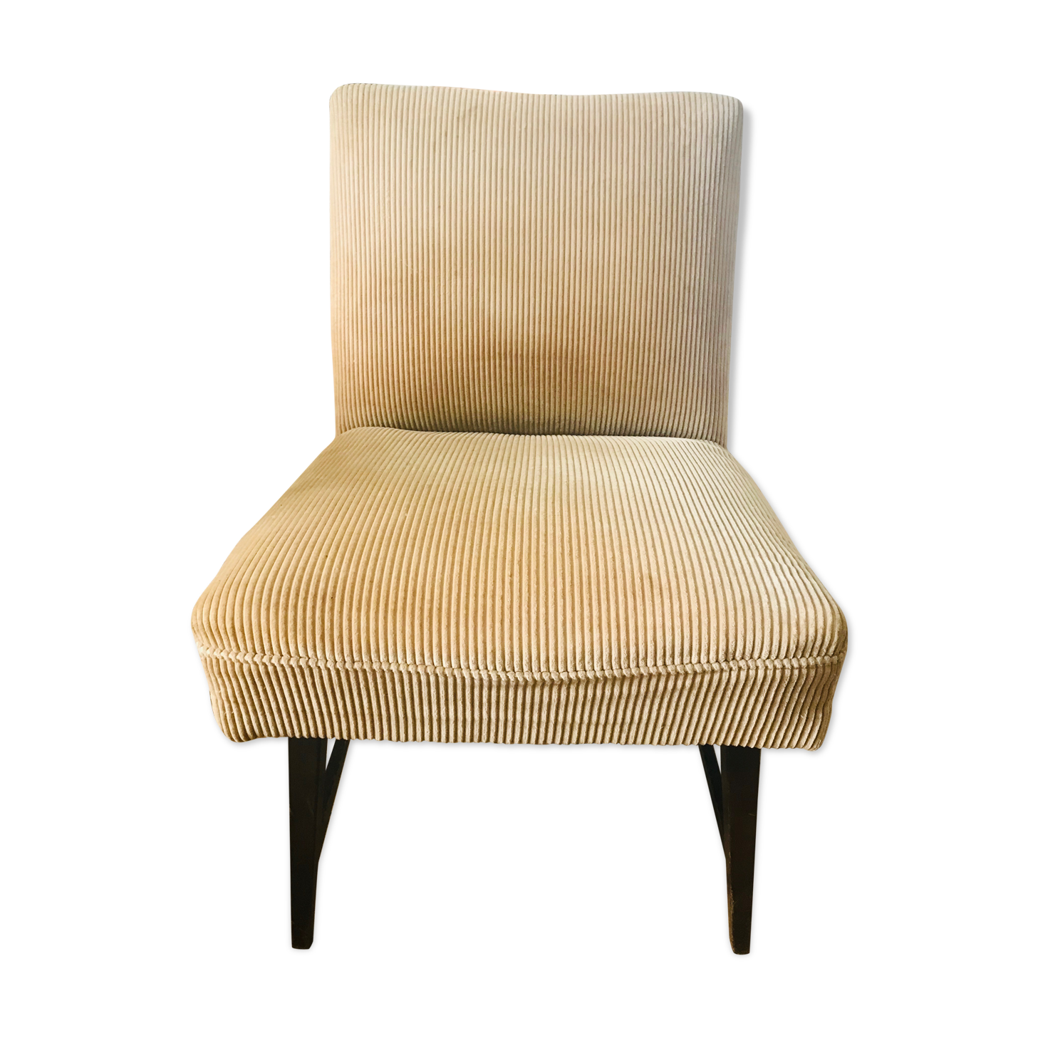 50 year round armchair golden velvet big ribs, wooden feet