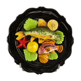 Wall plate signed Vallauris ceramic trompe-l'oeil / seafood / 1950 / French riviera