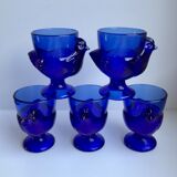 Set of 5 shells model hens in glass color royal blue 70s