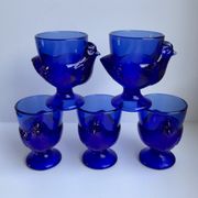 Set of 5 shells model hens in glass color royal blue 70s