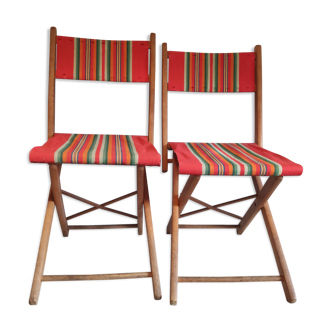 Vintage wooden folding chairs and basque fabric