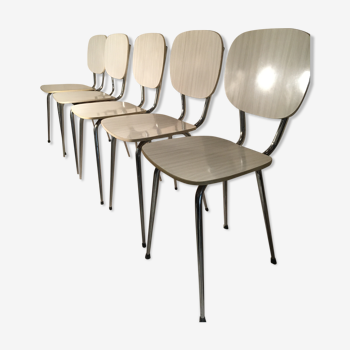 Lot de 5 chaises en formica blanches 1970